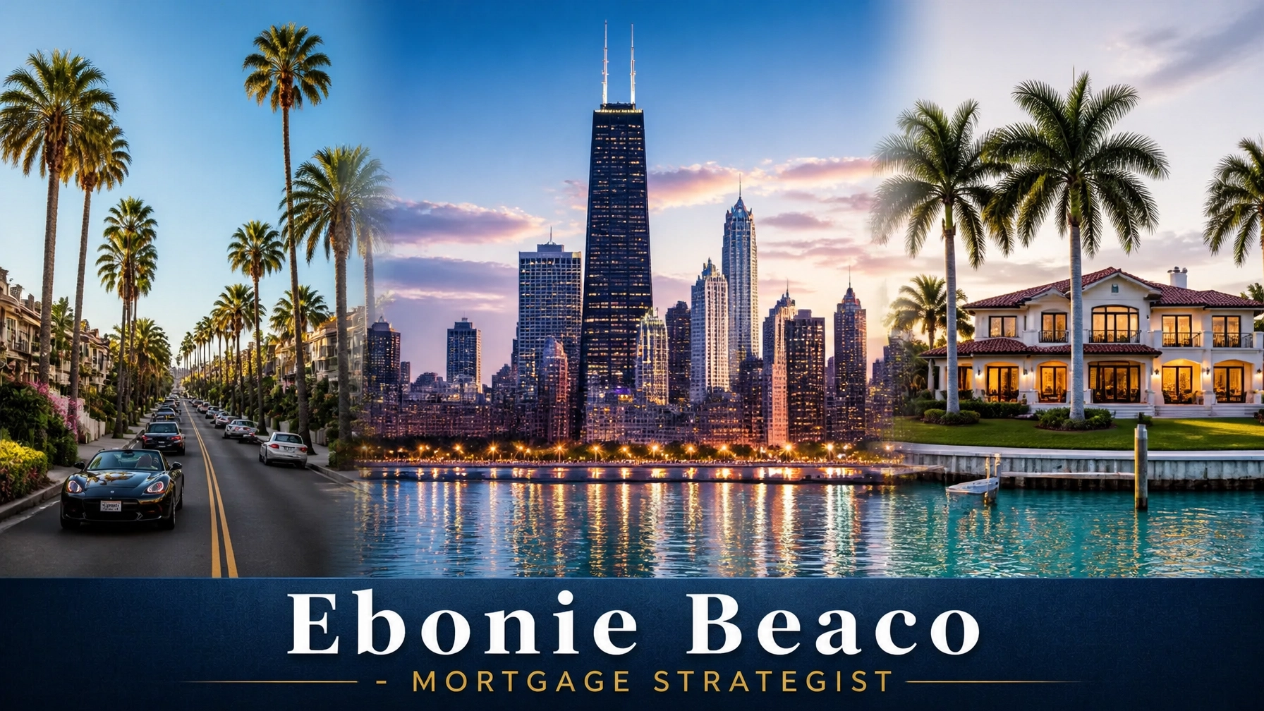 Composite landscape of California, Florida, and Illinois real estate markets