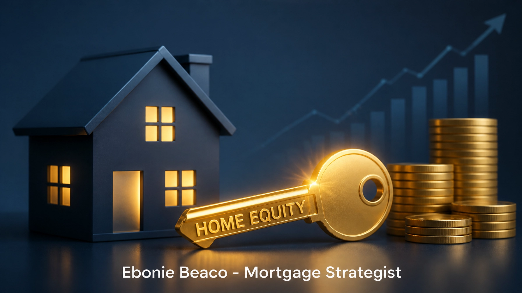 A conceptual graphic of a homeowner unlocking home equity with a gold key and house icon, symbolizing a cash-out refinance or HELOC.