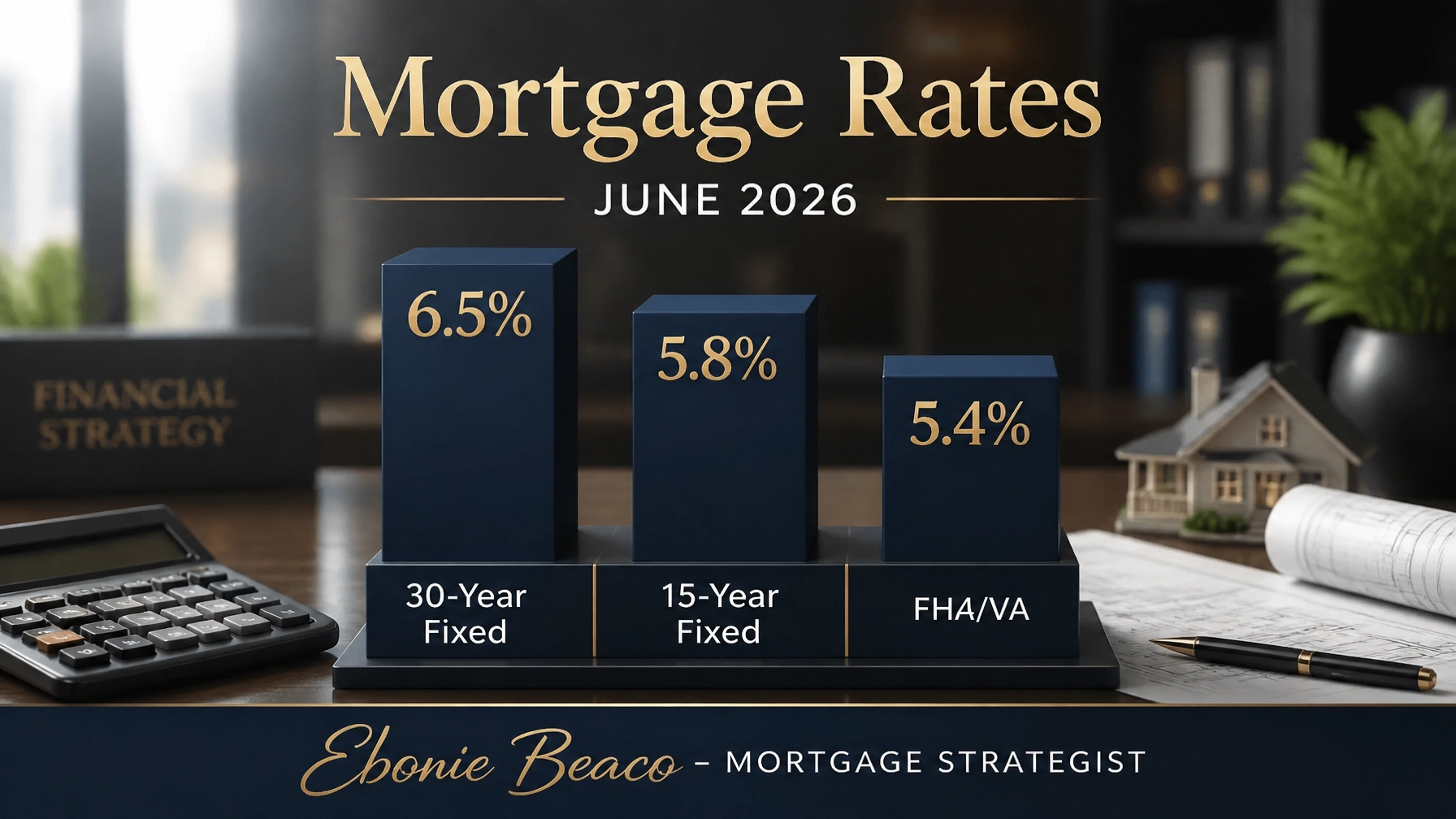 Mortgage rate trends for June 2026 showing 30-year, 15-year, and FHA averages