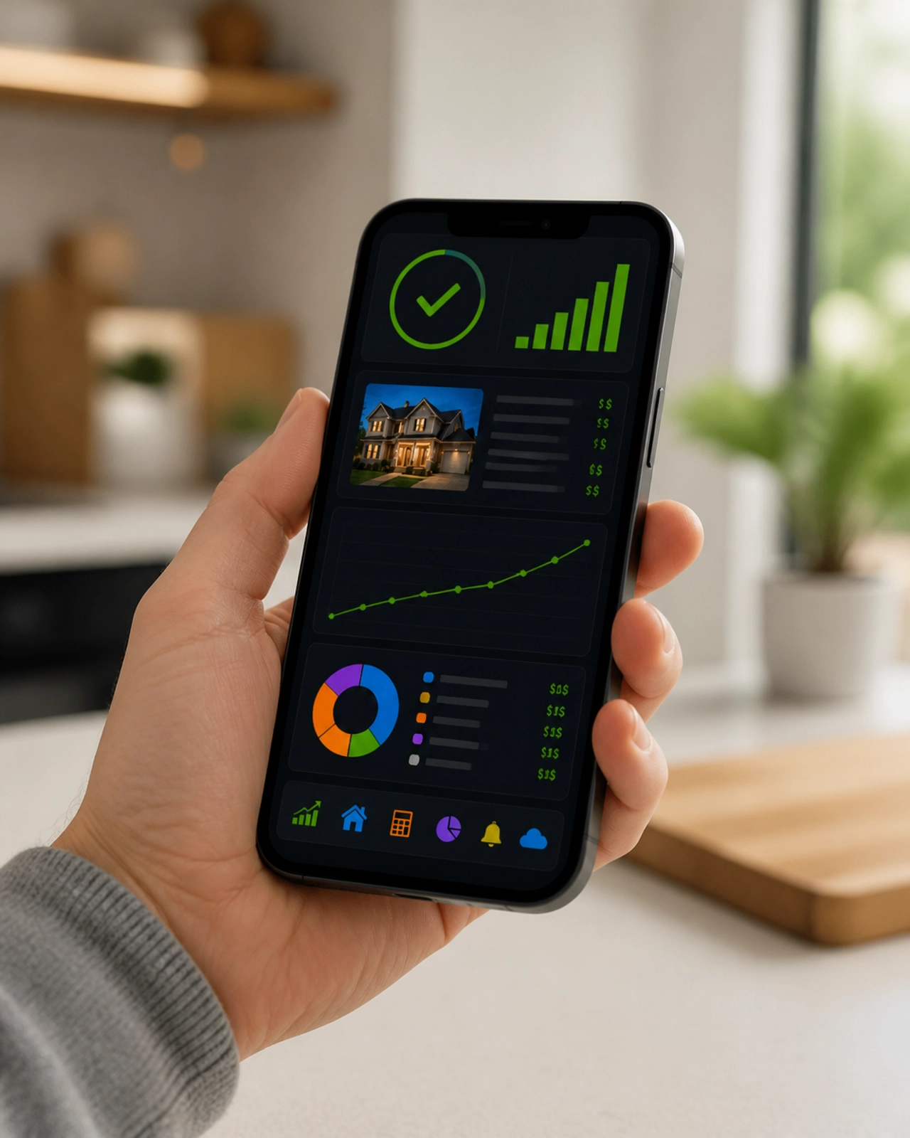 A person's hand holding a smartphone displaying a deal score metric