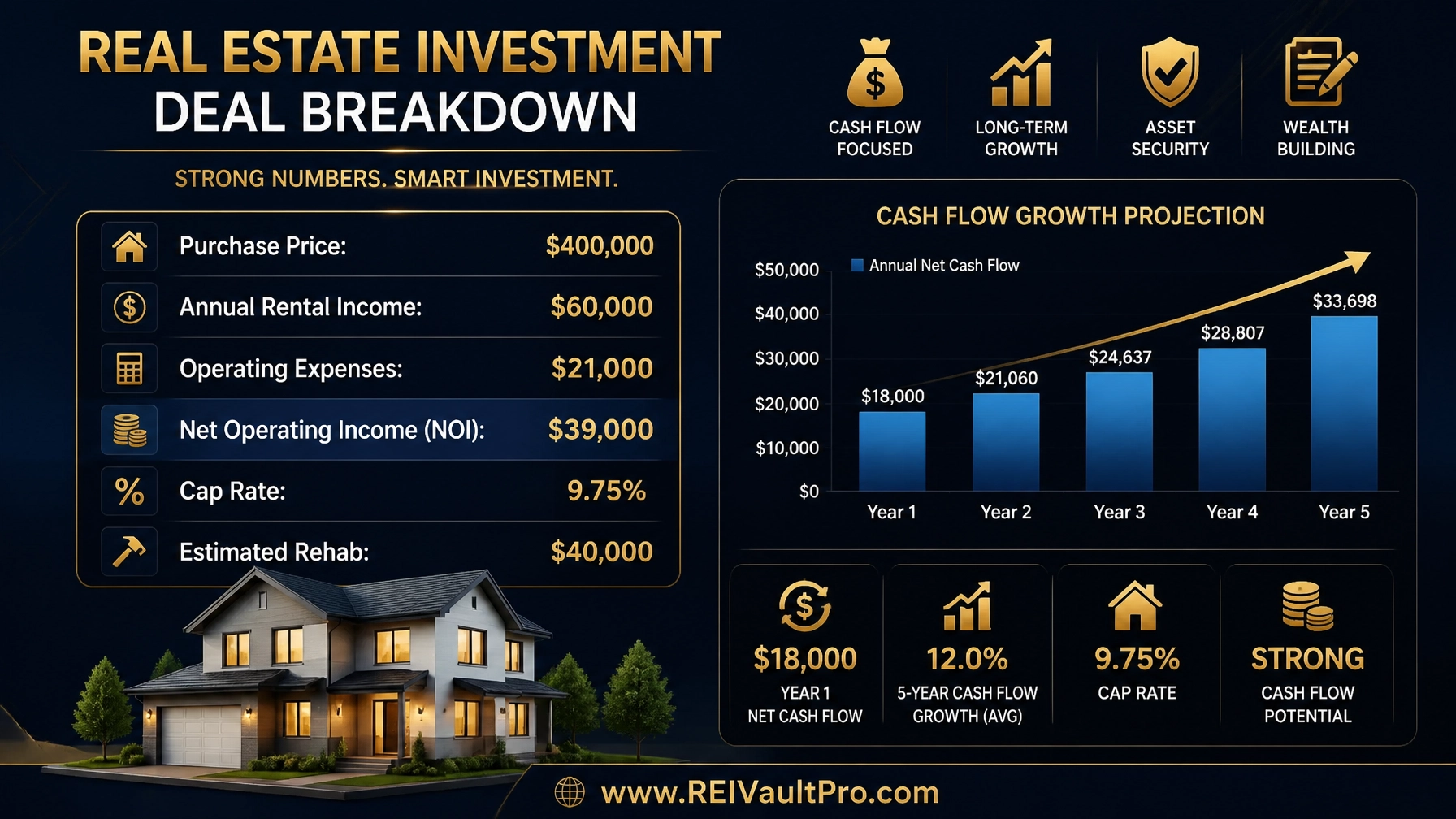 Detailed financial deal breakdown showing purchase price, NOI, and Cap Rate for a Chicago duplex
