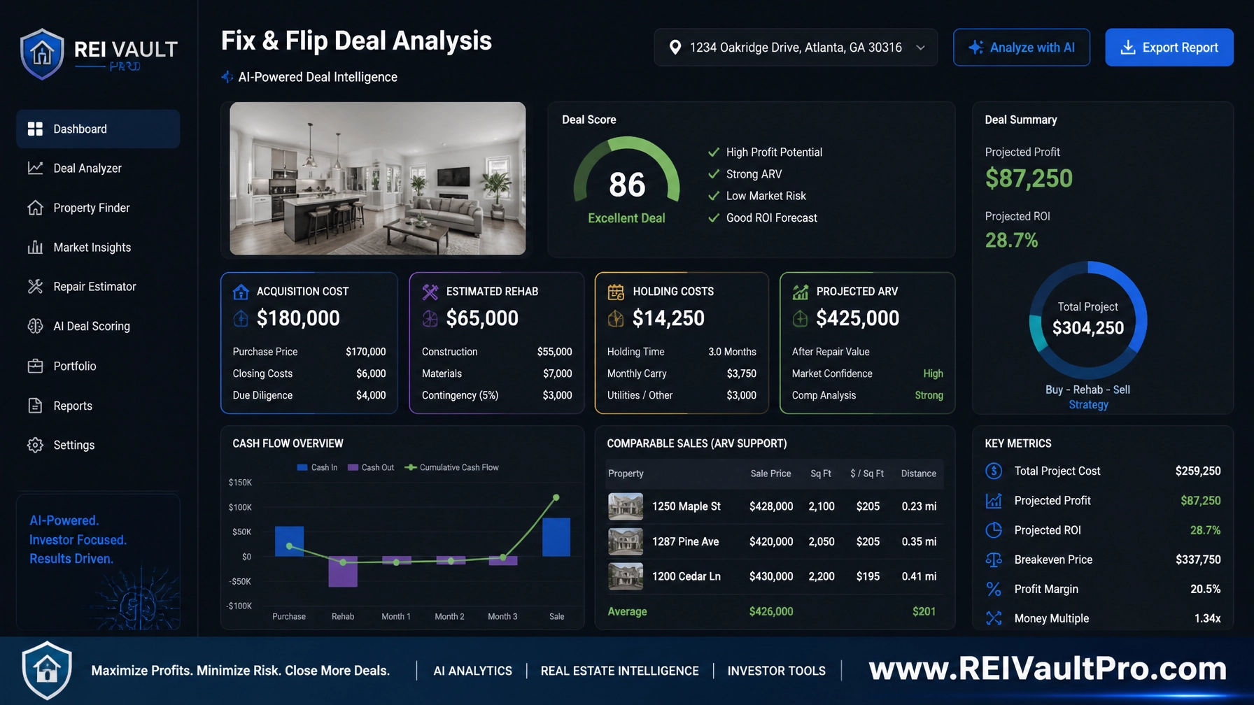 Fix and flip deal analysis dashboard
