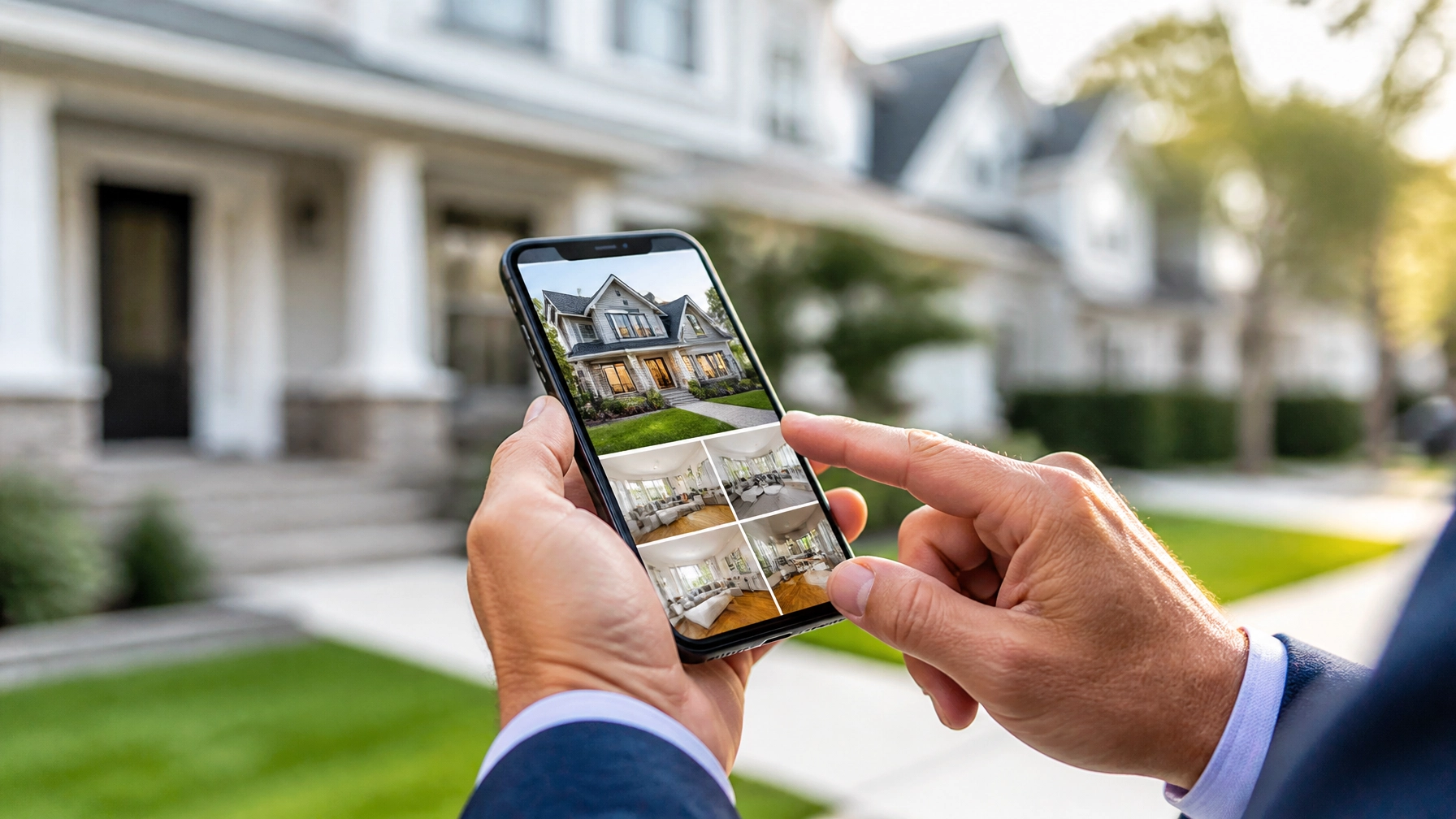 A close-up of a professional reviewing property data on a smartphone