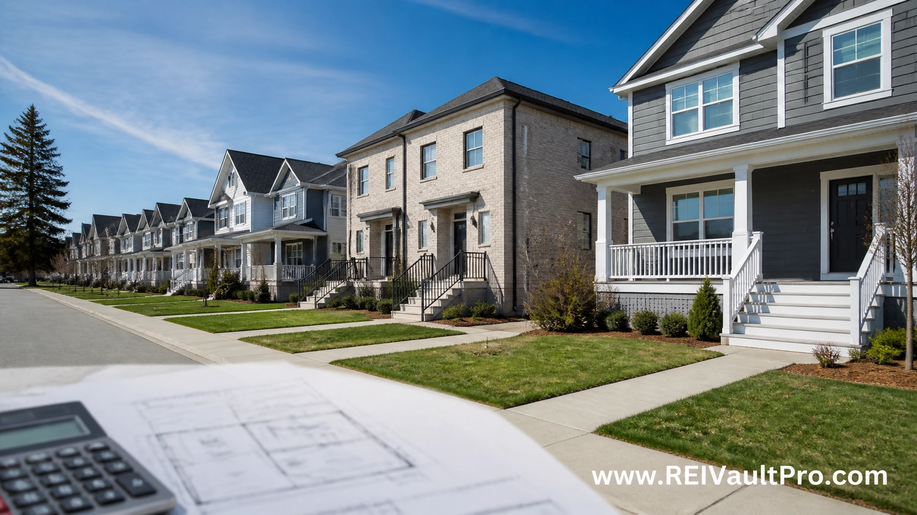 A professional landscape photo of a suburban street symbolizing planning and scaling