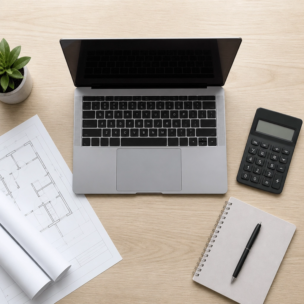 Clean and organized investor workspace top-down view