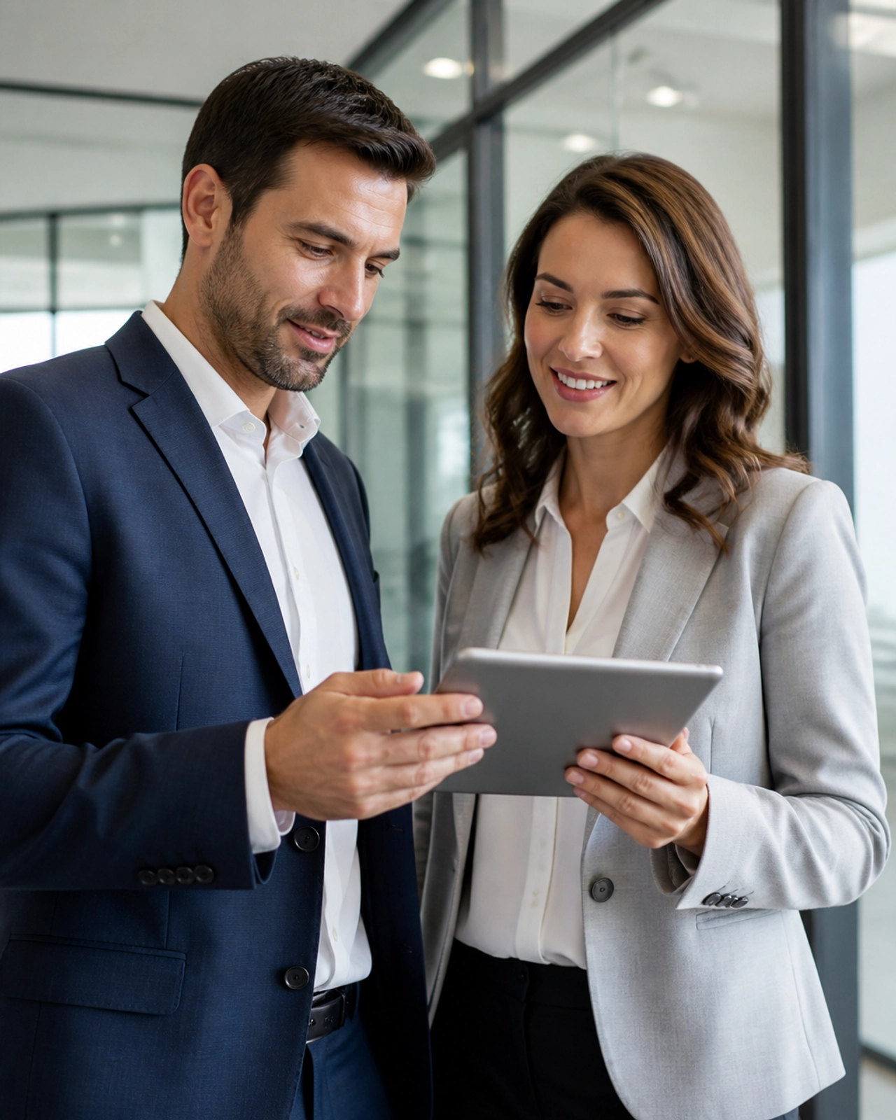 Two professional partners collaborating in a modern office