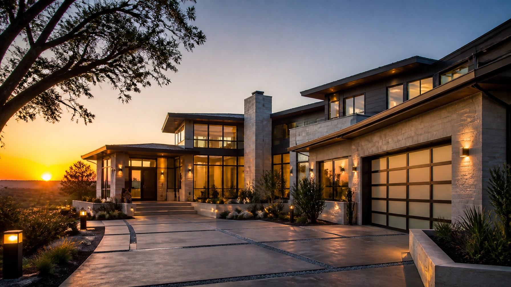 Beautiful residential property at sunset