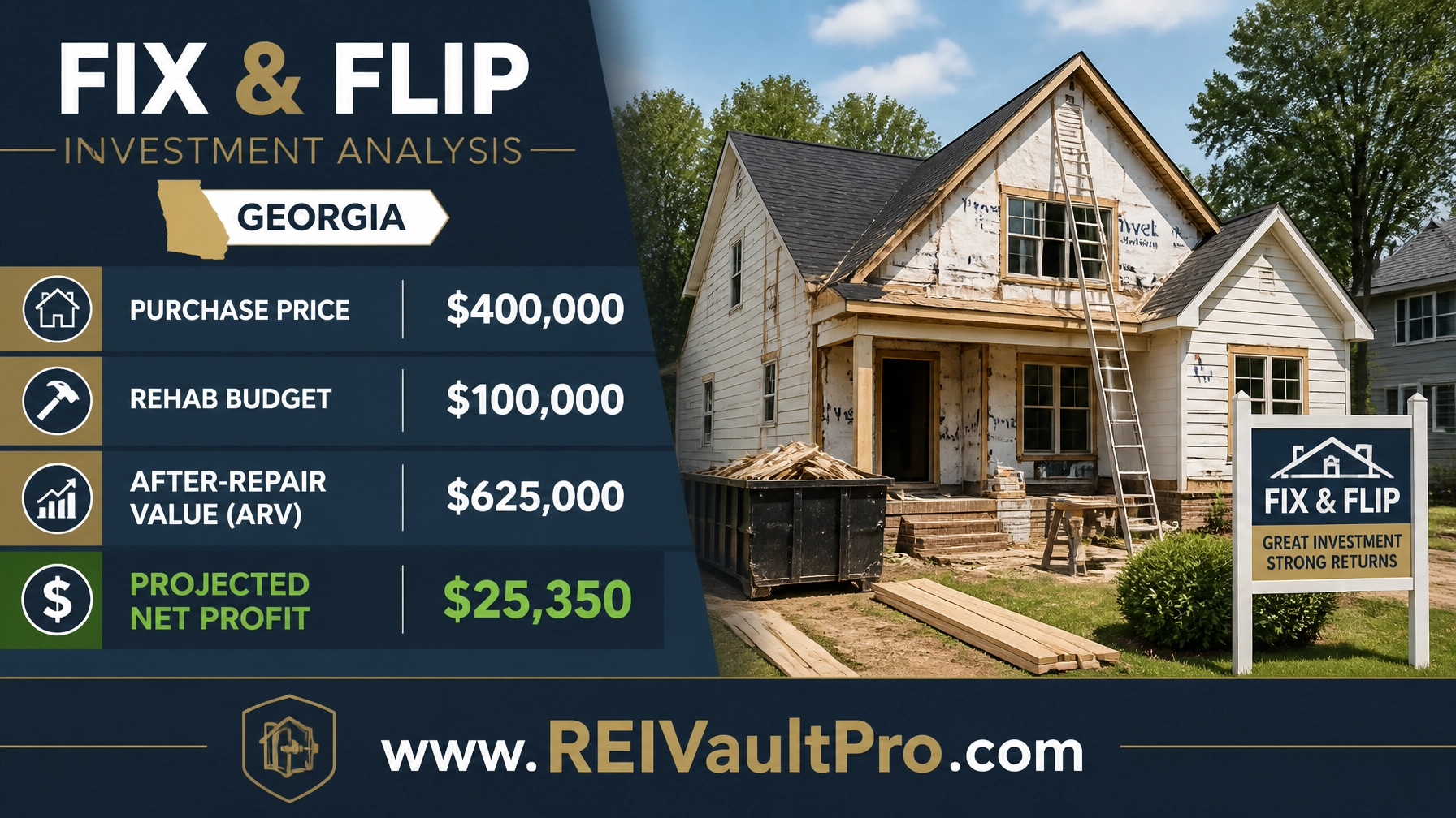 Investment analysis graphic for a fix and flip project in Georgia