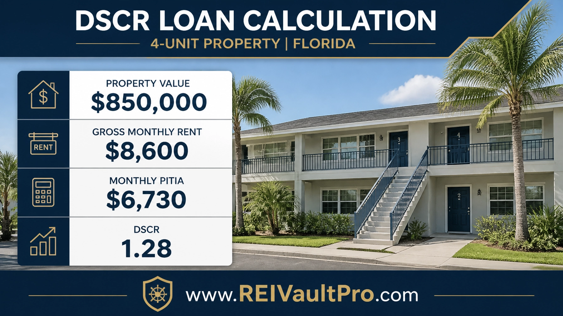 DSCR loan calculation chart for a 4-unit property in Florida