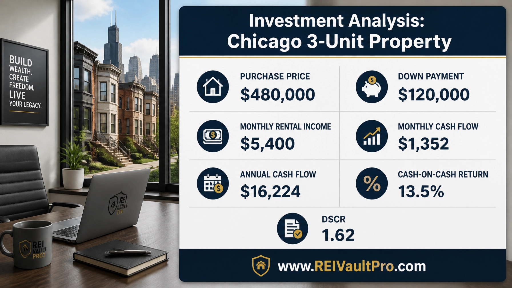 Chart showing the financial breakdown of a 480k Chicago property