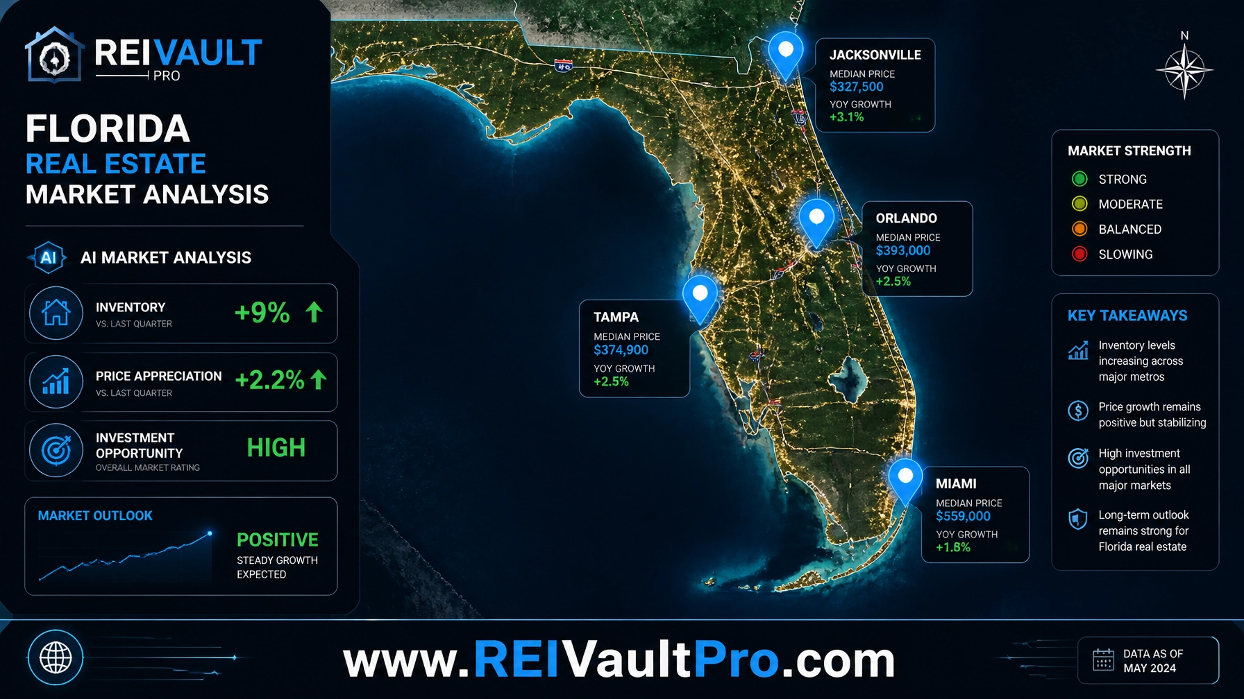 Professional real estate market analysis map of Florida highlighting investment opportunity zones