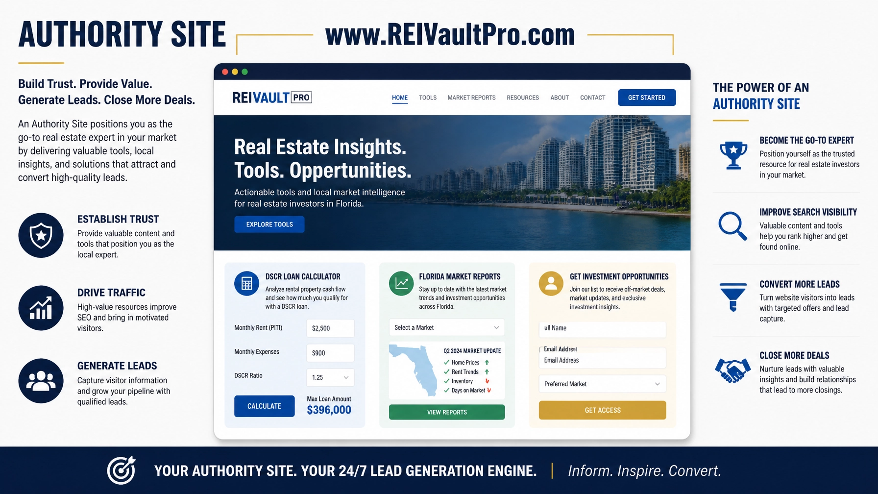 Educational graphic of an authority site wireframe for real estate professionals