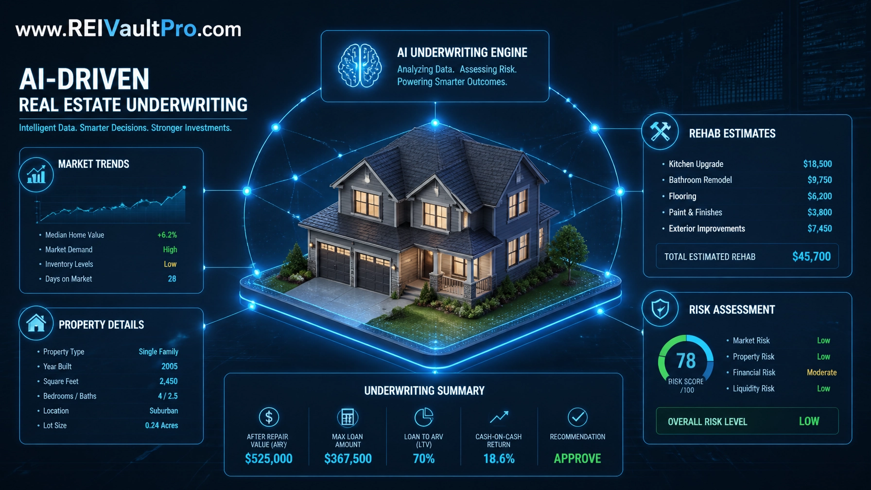 AI-Driven Real Estate Underwriting visualization at www.REIVaultPro.com