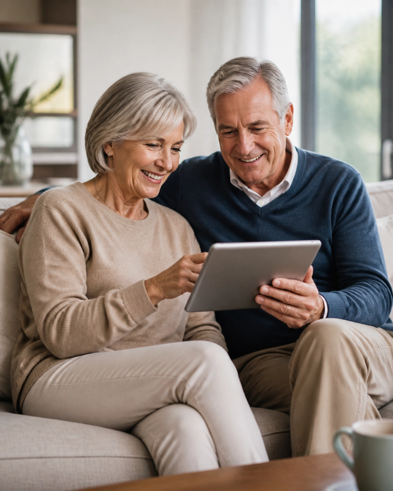 Senior couple looking at a tablet together with clarity