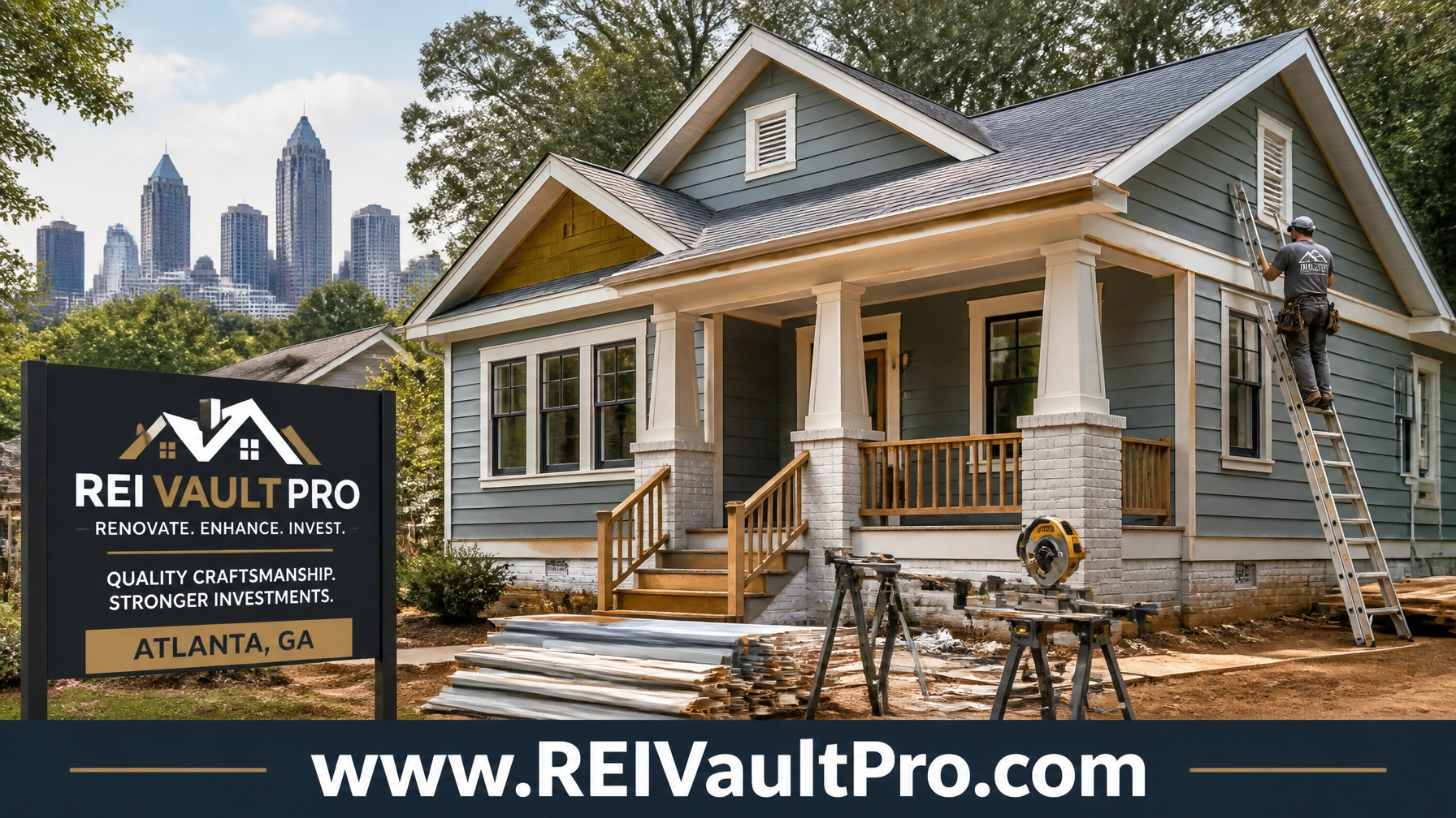 Residential construction site in Atlanta with bungalow renovation