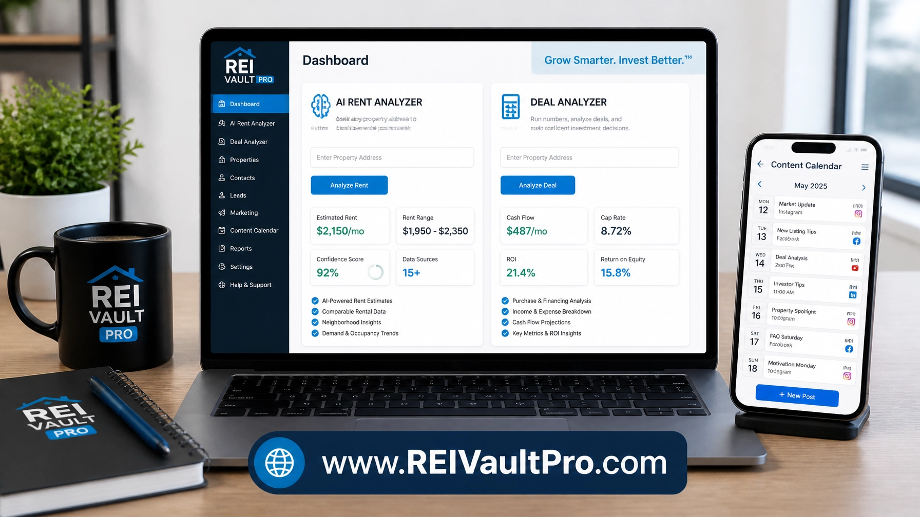 REI Vault Pro dashboard displaying AI tools for real estate investors