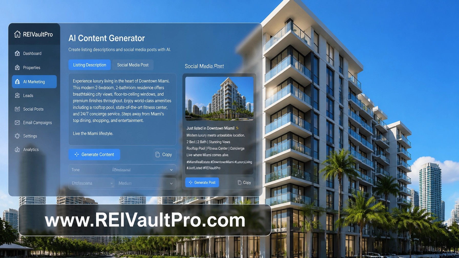 AI-generated listing descriptions and social media posts for Miami real estate