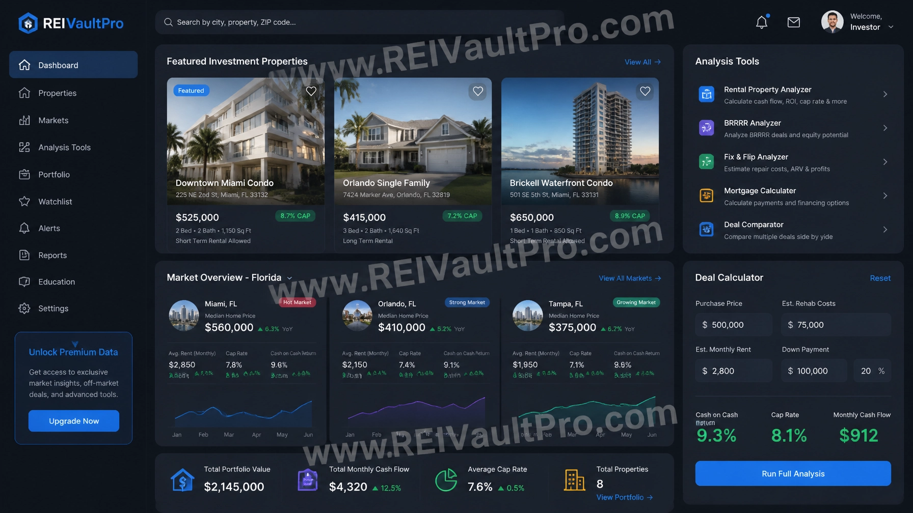 Digital real estate investment platform interface