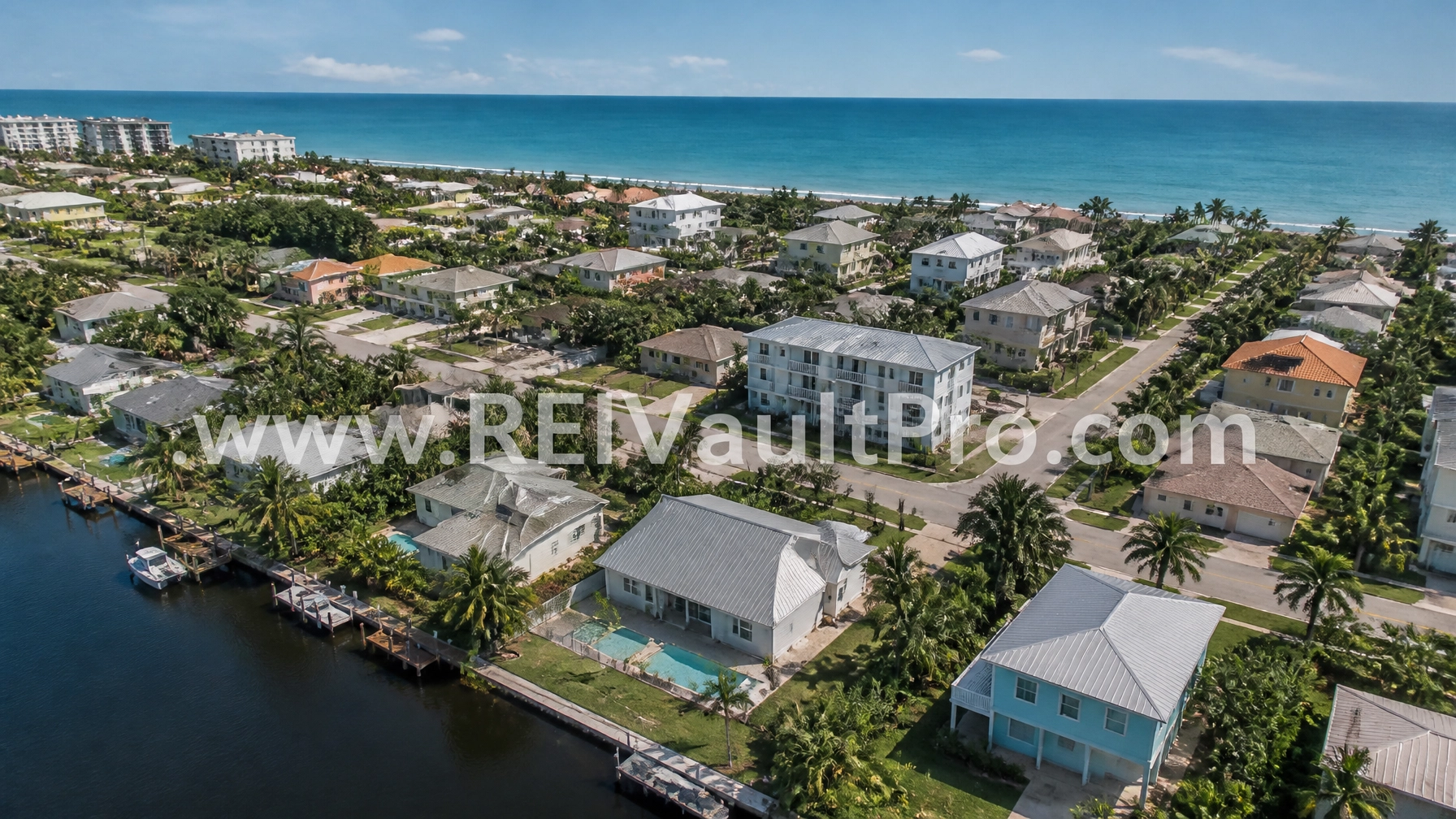 Aerial landscape view of Florida coastal rental properties
