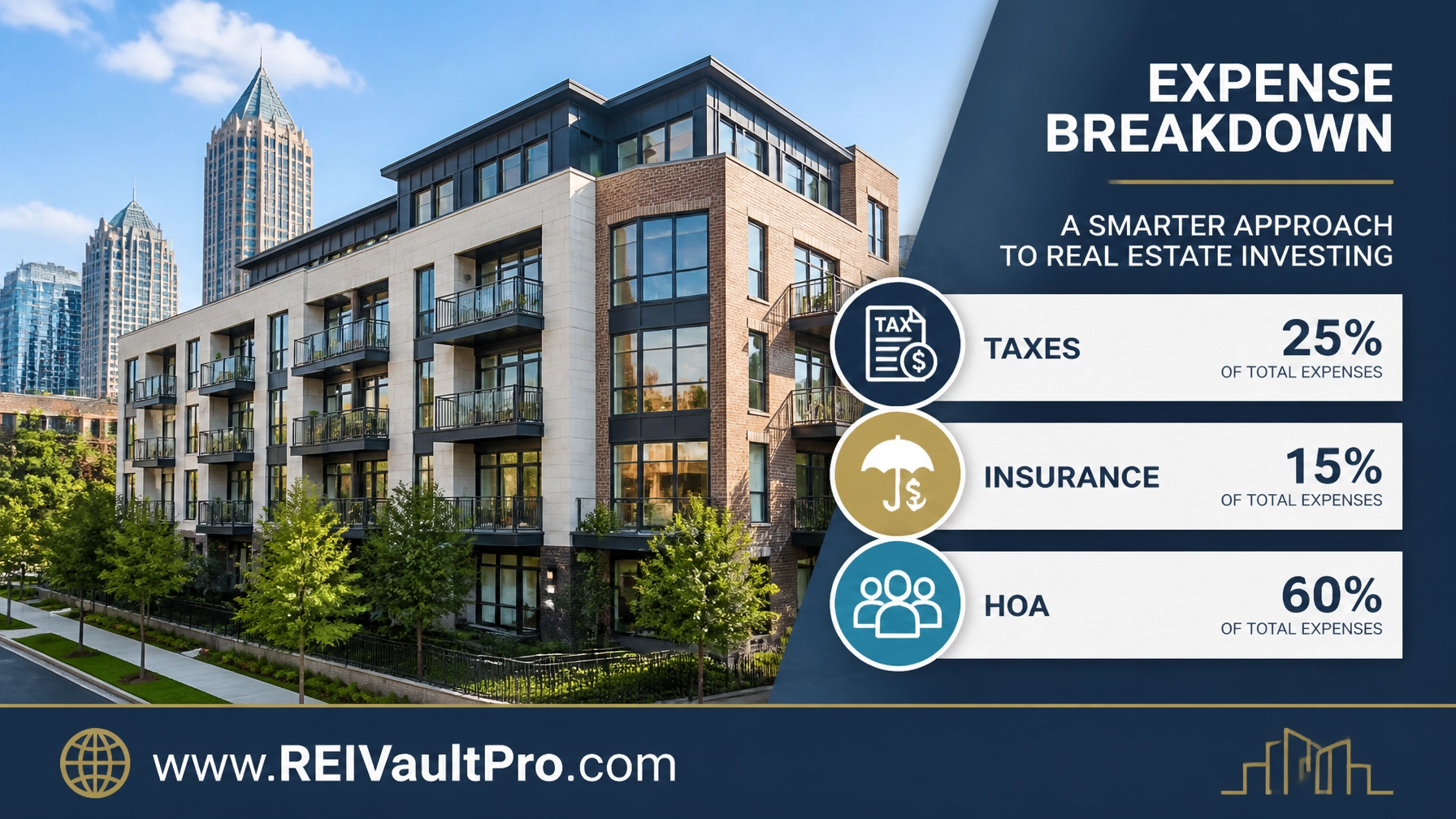 Modern residential property in Atlanta with expense breakdown overlay