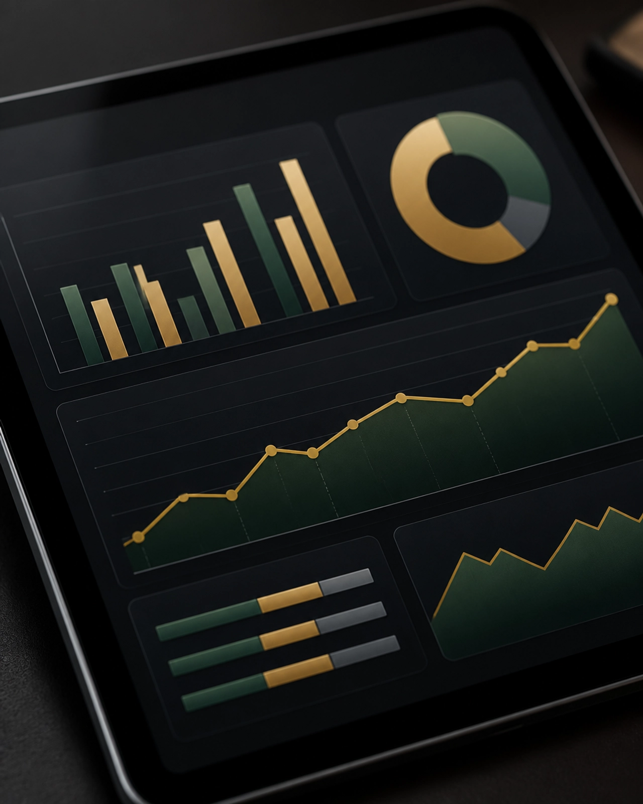 Digital tablet interface showing real estate data and growth trends