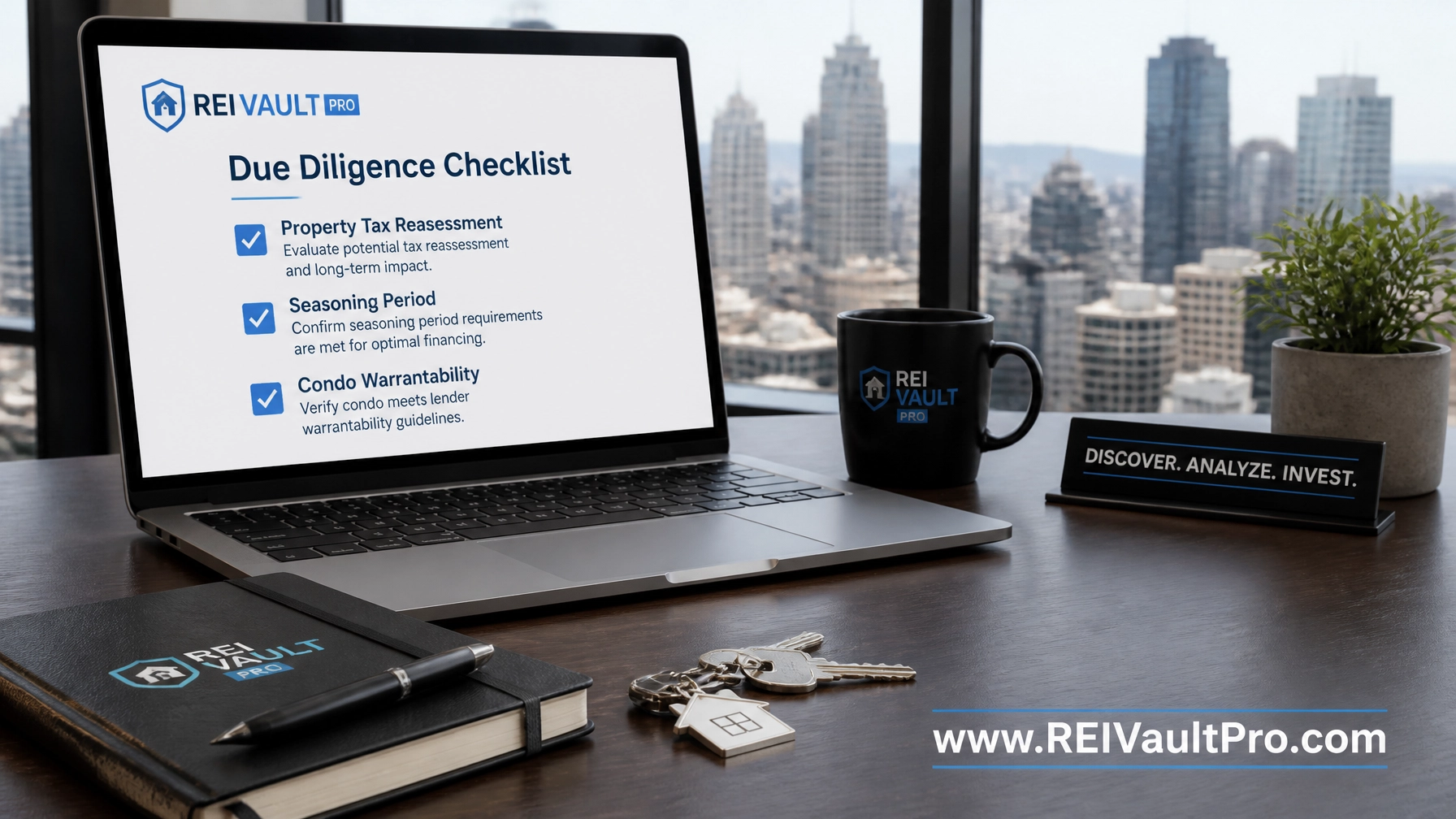 Office desk with a checklist for DSCR loan due diligence and Florida real estate