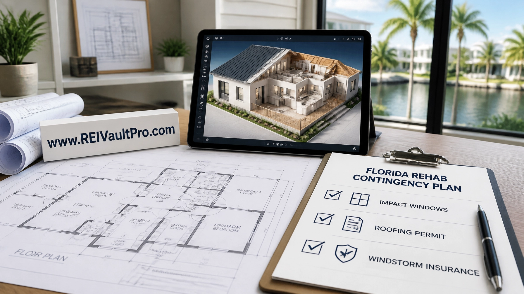 Professional checklist for Florida rehab contingency planning including insurance and permits.