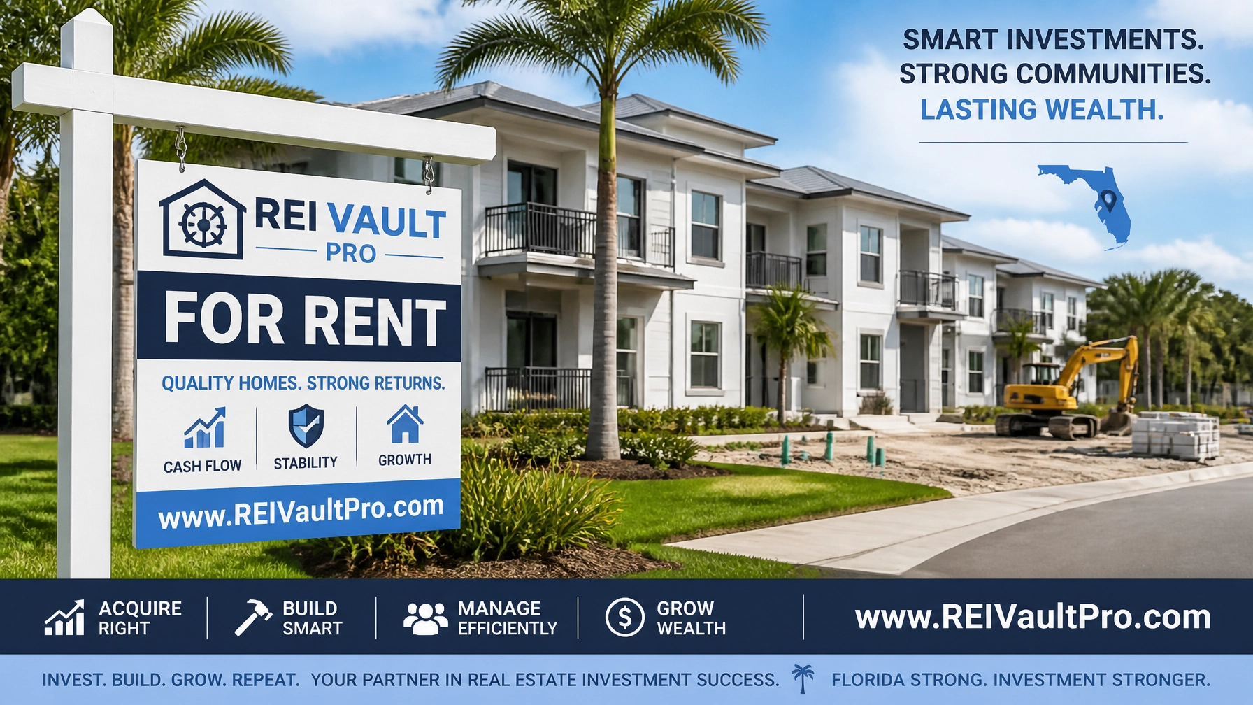 Real estate construction site in Florida with a For Rent sign