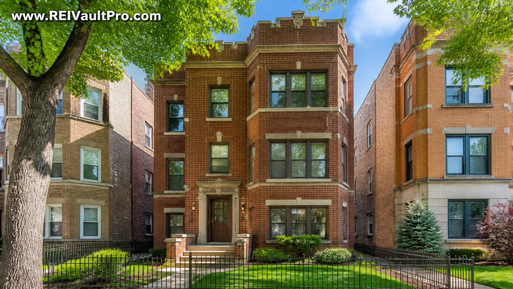 A classic Chicago brick three-unit apartment building representing local investment
