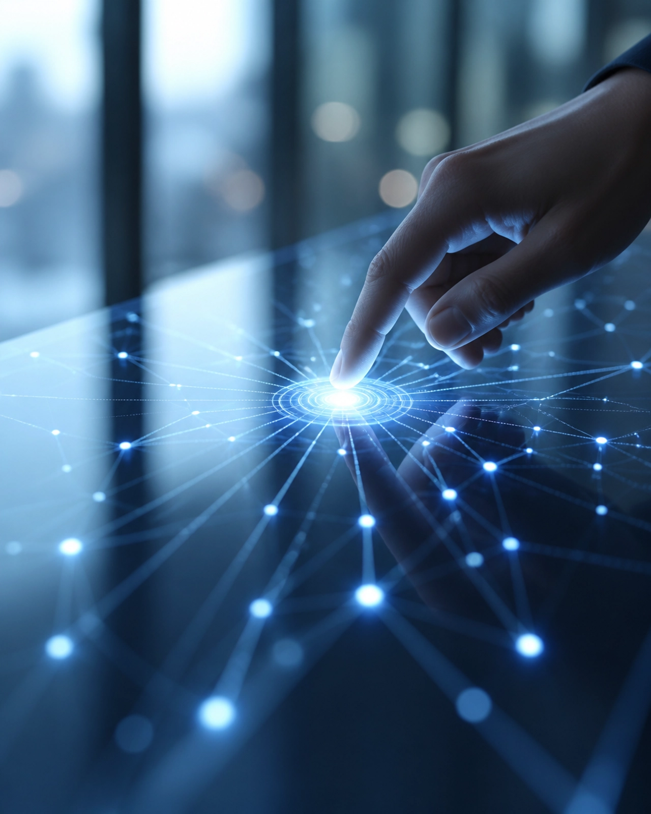 A conceptual image of digital nodes representing AI and data-driven decision making.