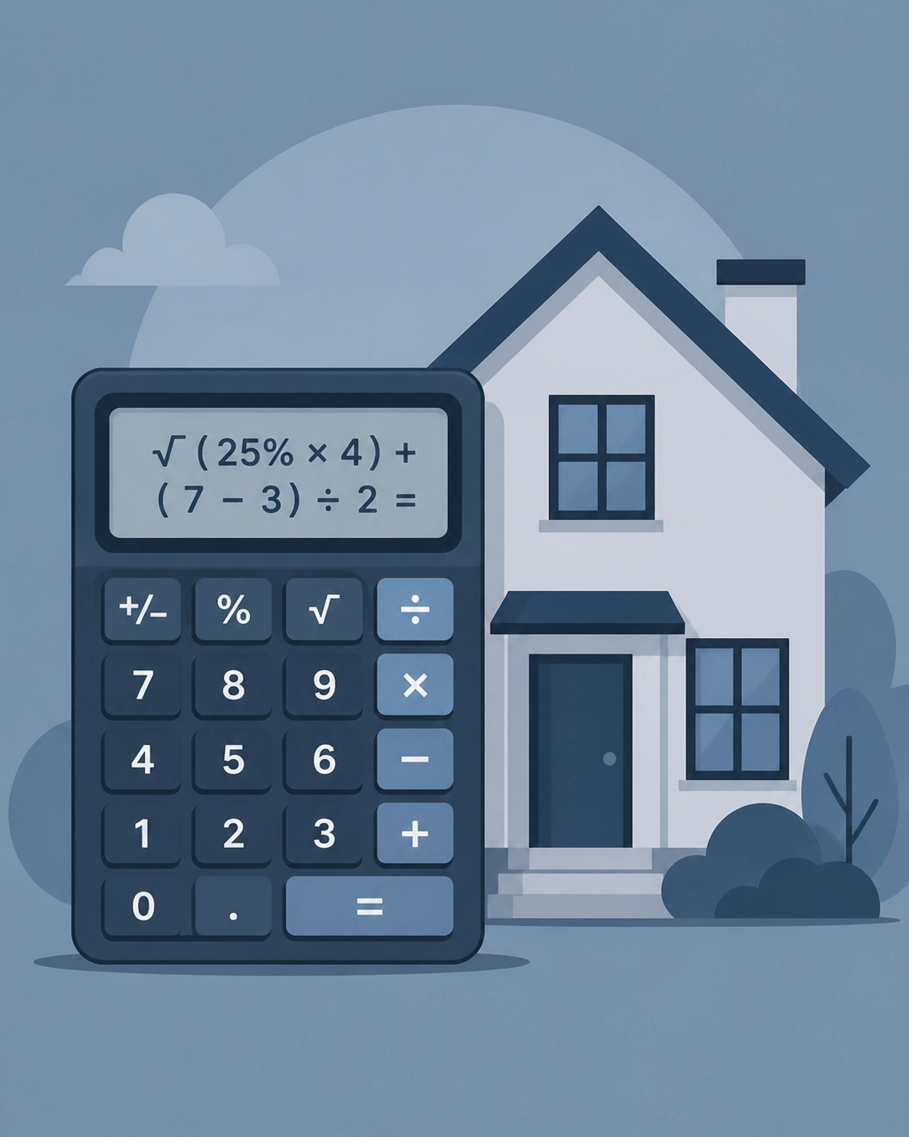 A minimalist digital illustration of a calculator and a house icon, representing financial analysis and real estate underwriting.