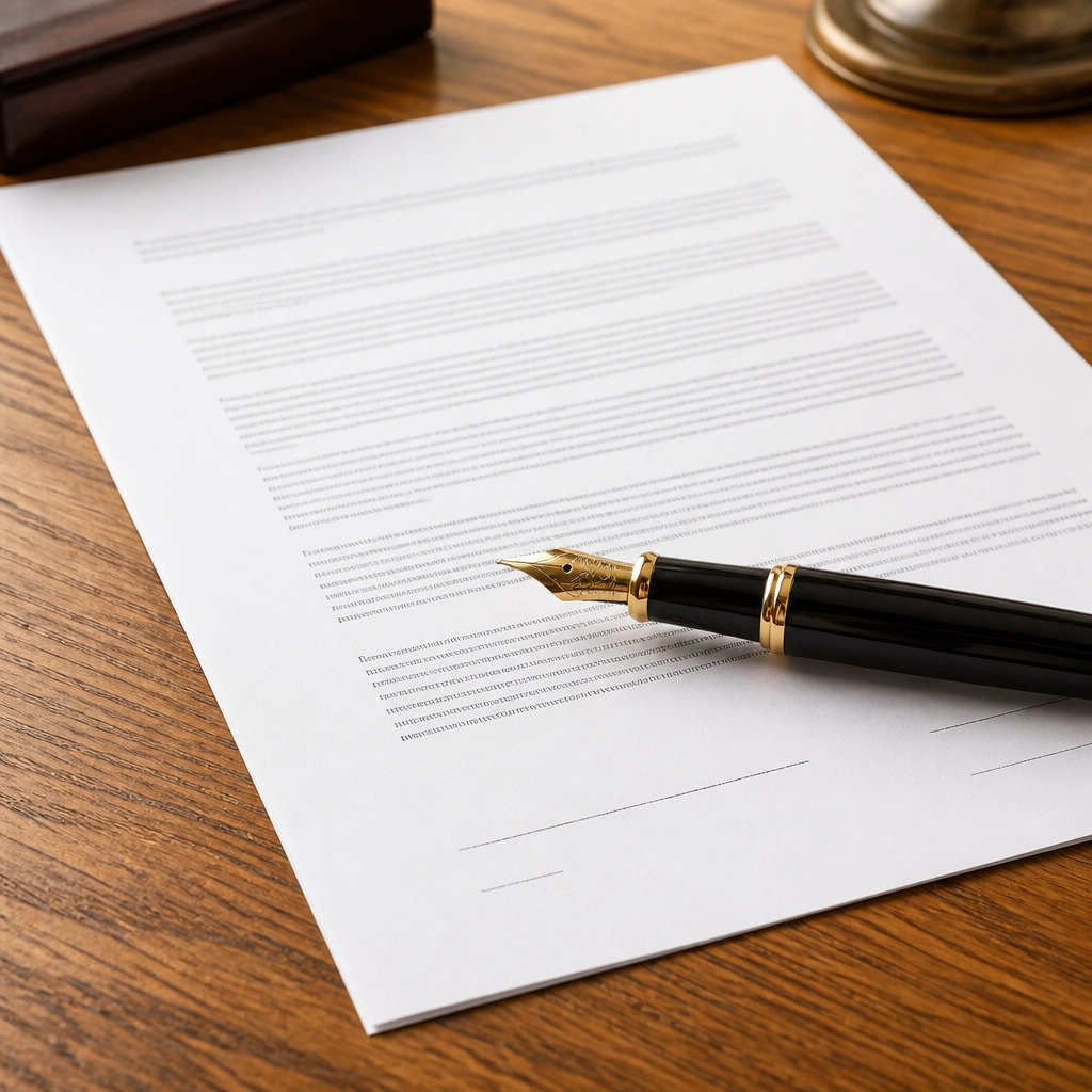 A close-up of a real estate contract and a pen