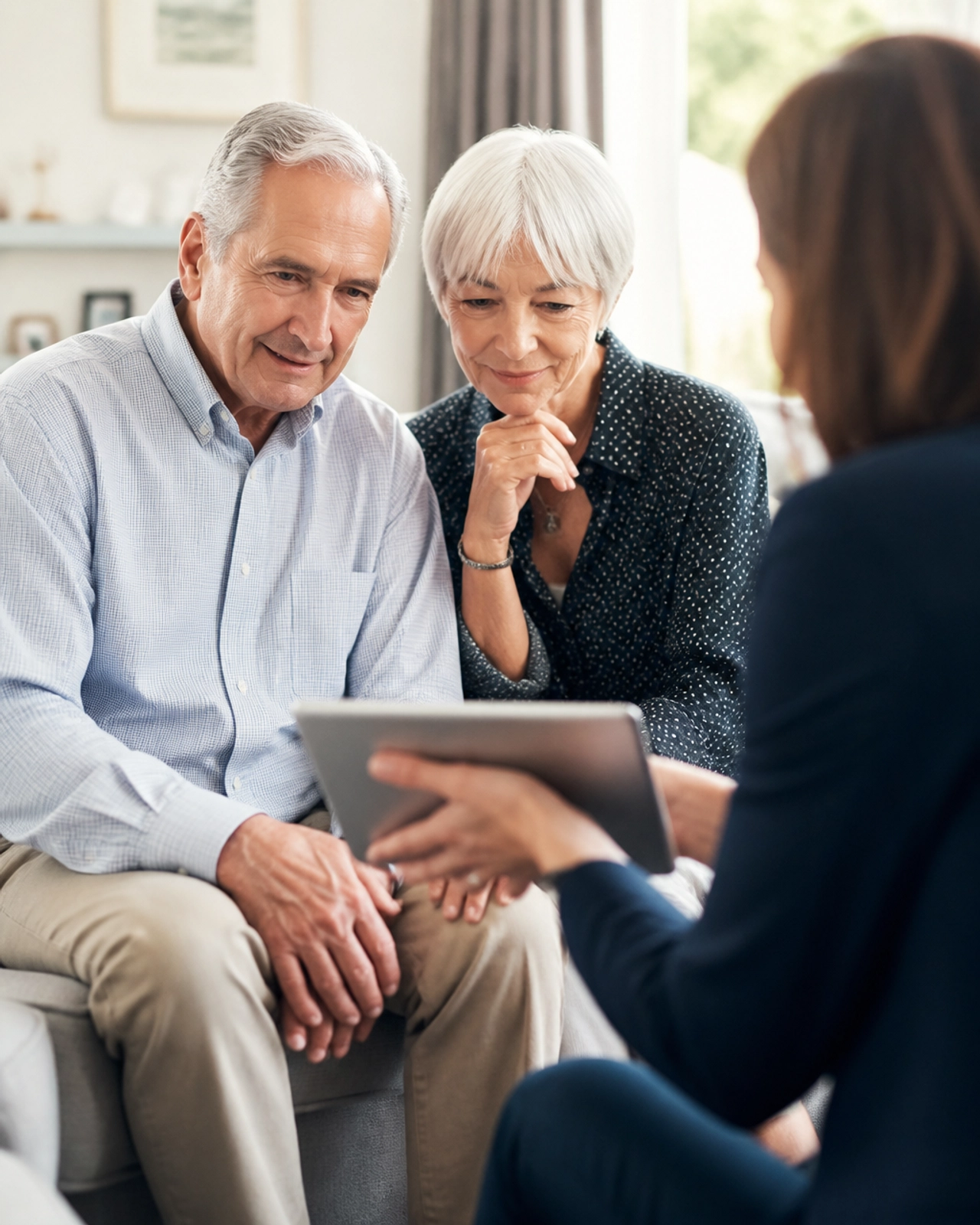 A senior couple discussing their financial future