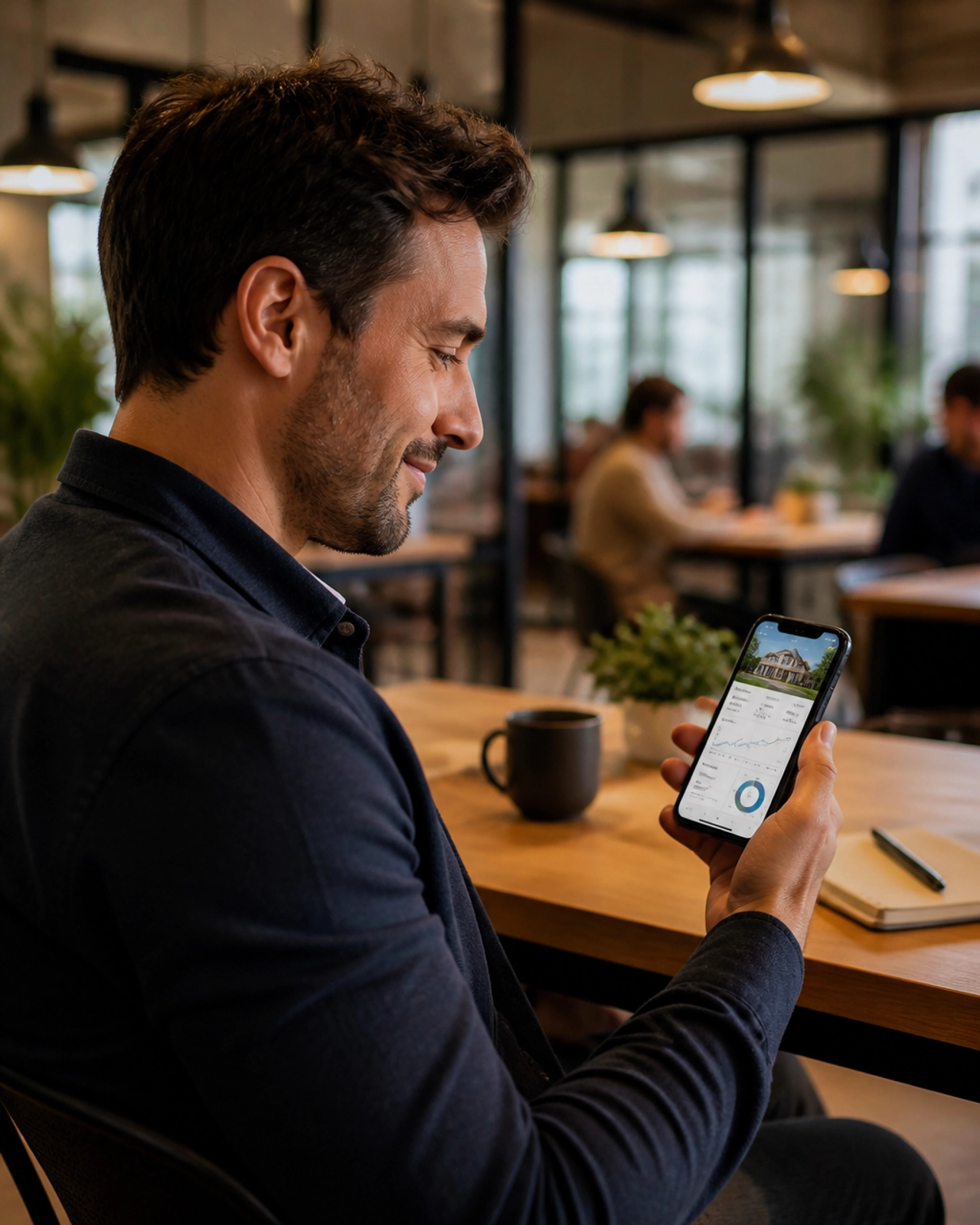 Investor using smartphone in professional setting