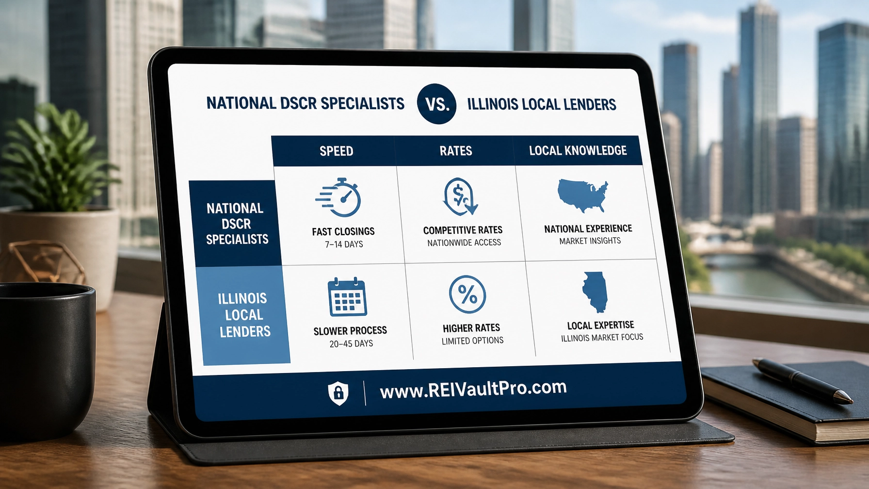 Comparison of National vs Local Lenders on a tablet