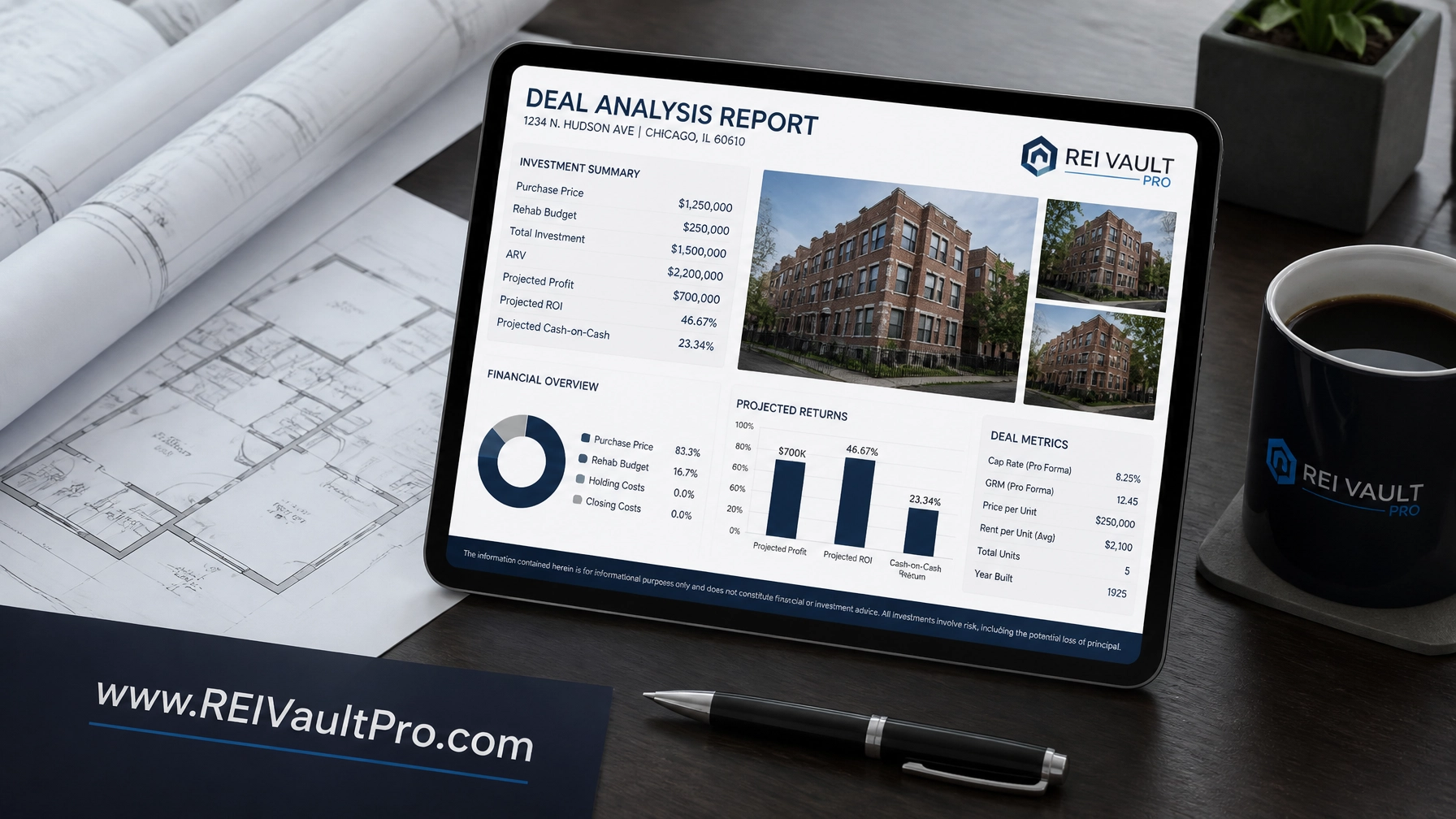 Real estate professional reviewing a digital deal analysis for a Chicago property.
