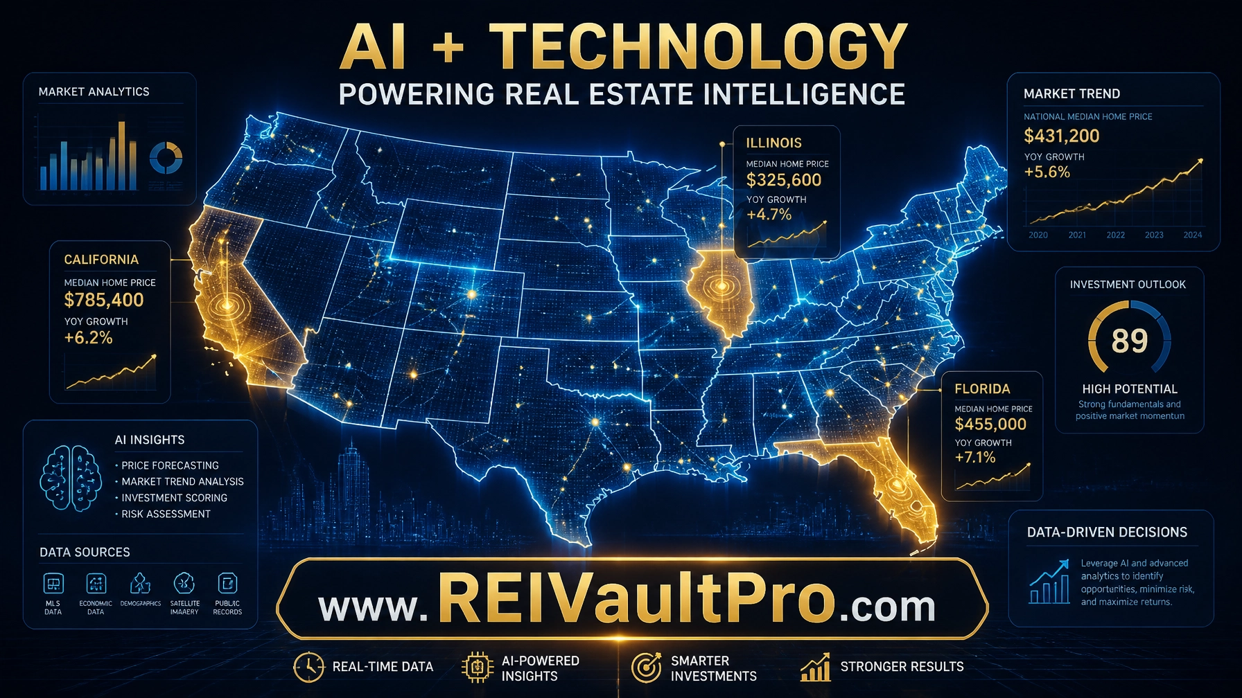 AI and technology digital map representing real estate market analytics