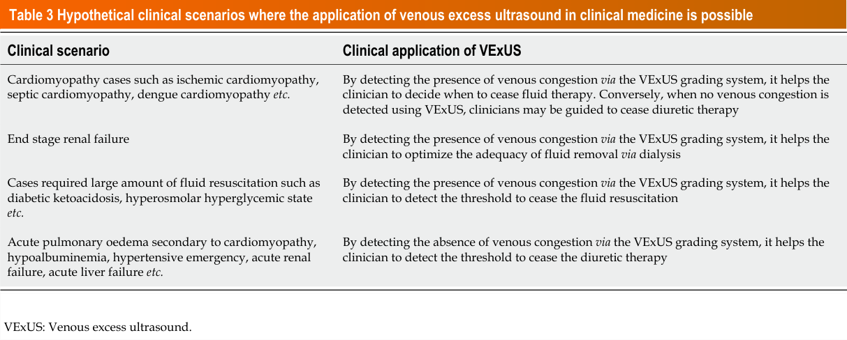 Table 3 Hypothetical clinical scenarios where the application of venous excess ultrasound in clinical medicine is possible