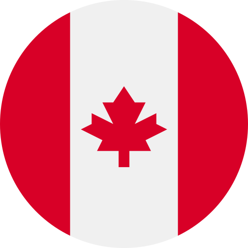 Round icon of the Canadian flag with a red maple leaf centered on white between two red vertical bars.
