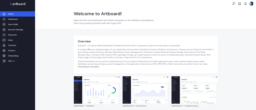 Artboard - Dashboard Website Template