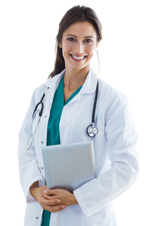 Woman doctor in white coat - no background