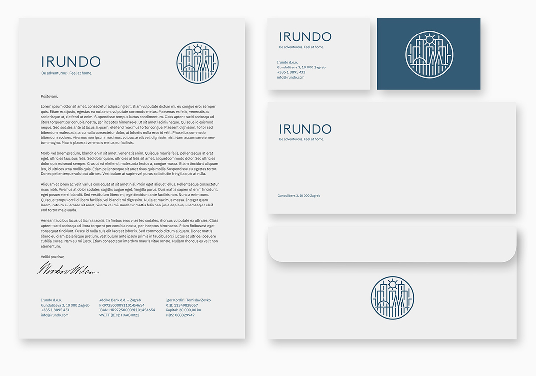 Stationary and brand materials for Irundo, a property and short-term rental management company