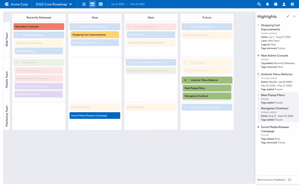 customer facing roadmap highlights
