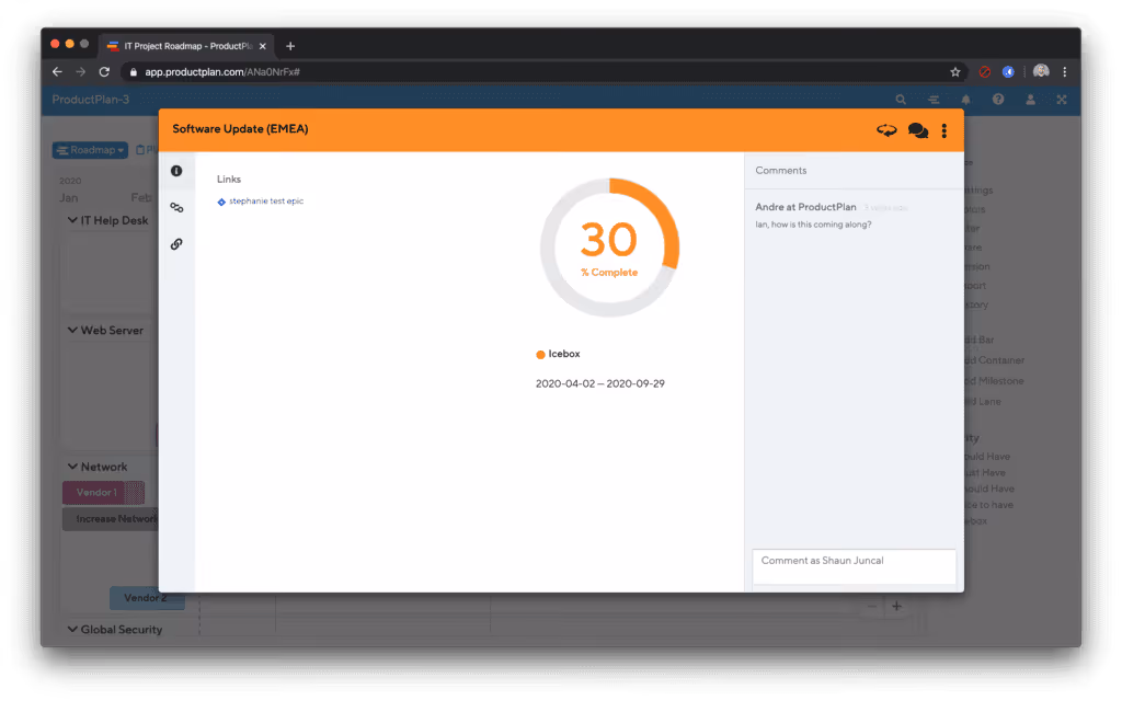 ProductPlan Jira Integration Setup Screen