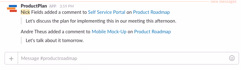 ProductPlan Notifications in Slack using the ProductPlan Slack Integration