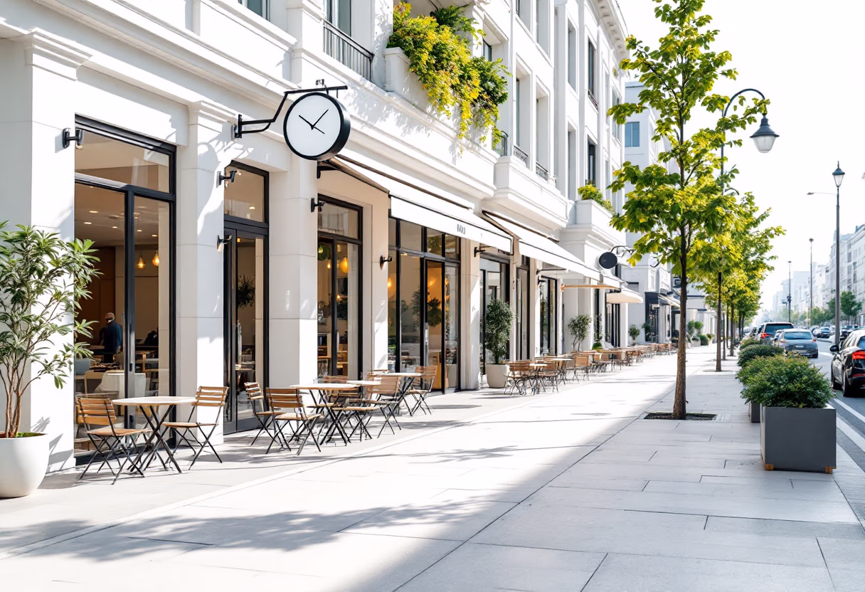 [background image] image of an inviting urban street near the restaurant