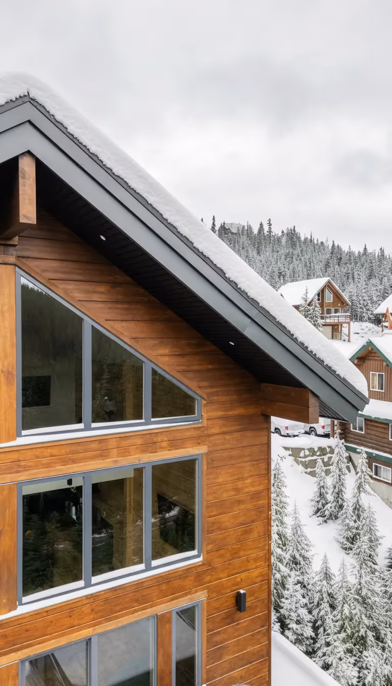Cedar sauna and outdoor hot tub surrounded by towering evergreens at Fjellheim on Mount Washington