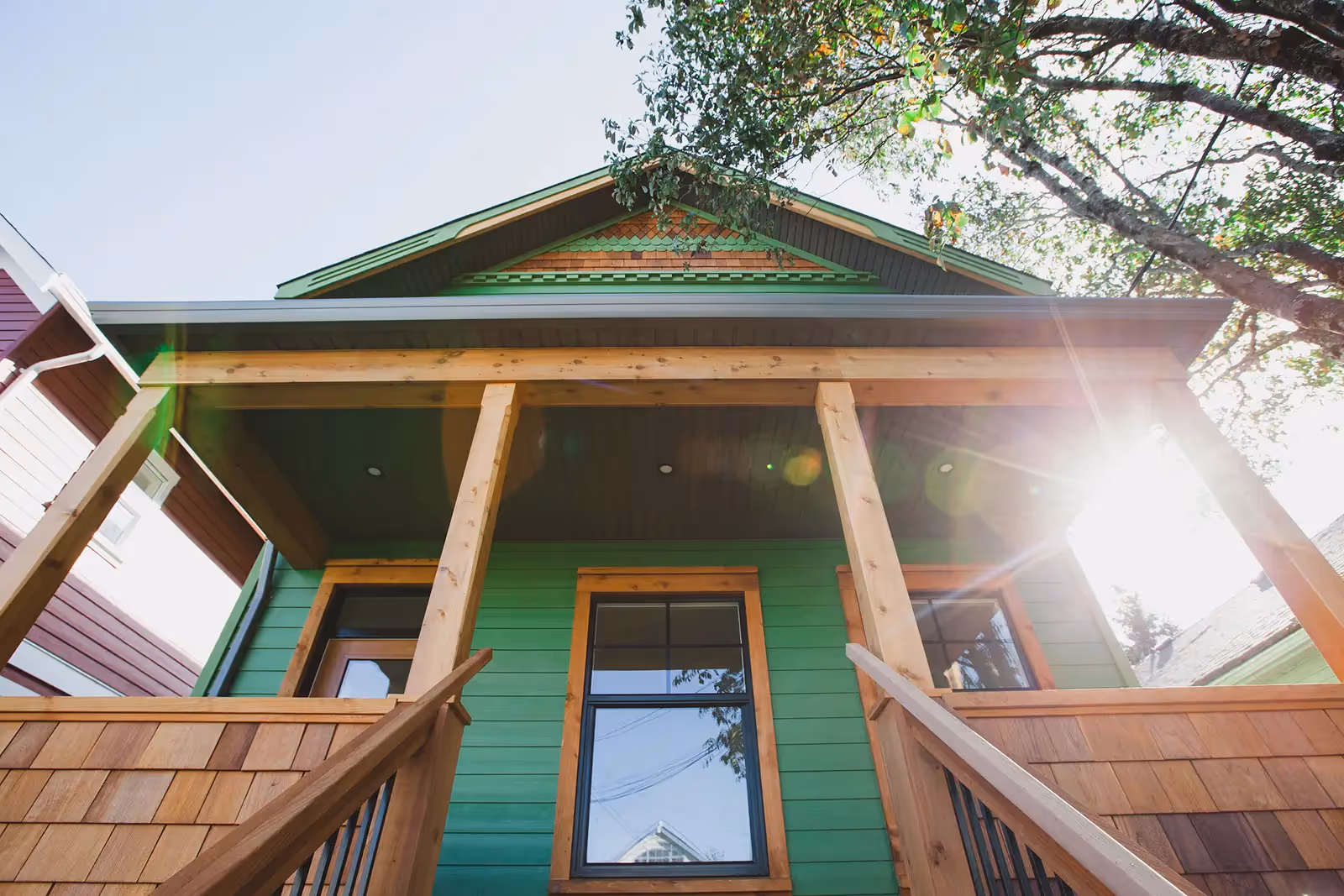 Rebuilt heritage homes in Cumberland BC from From the Ashes project, honouring original craftsman character with modern design
