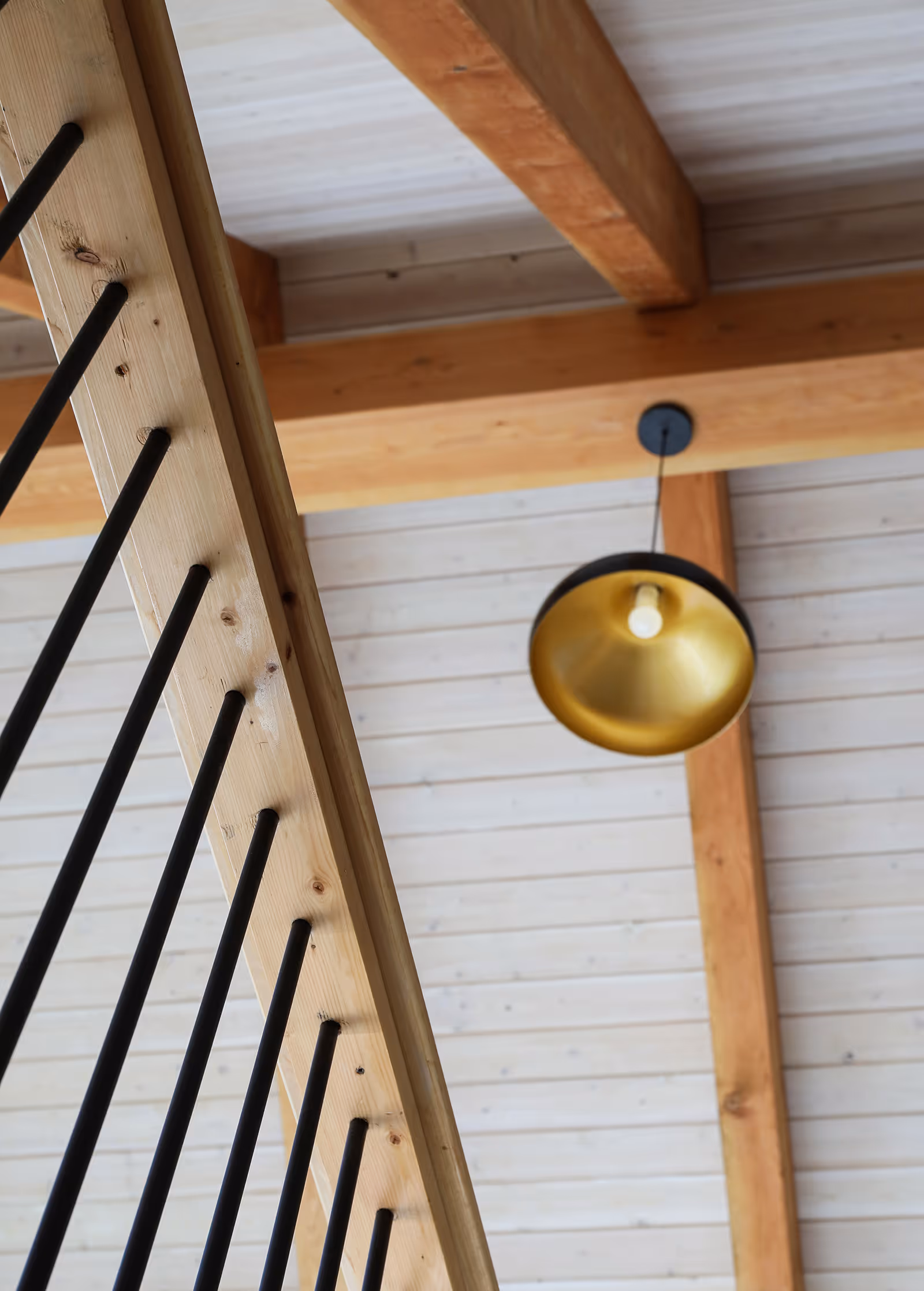 Industrial-style light fixture suspended from ceiling in a Facet Custom Builders home