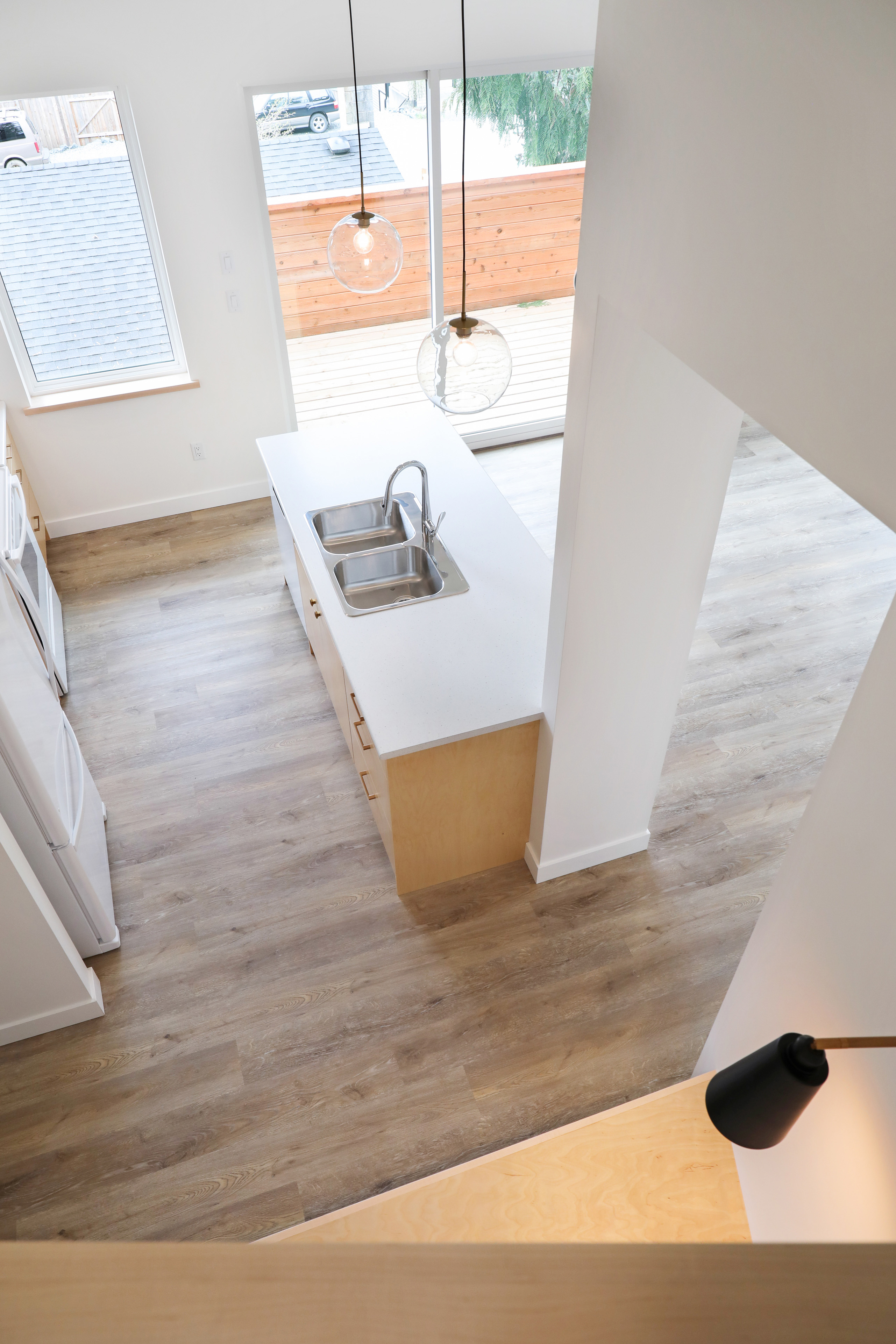View from upstairs at the Perch with a peek of kitchen and built in desk